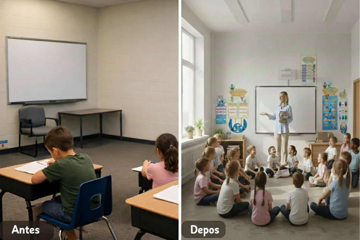 Transformação da sala de aula com Kit Ohana - Antes e Depois